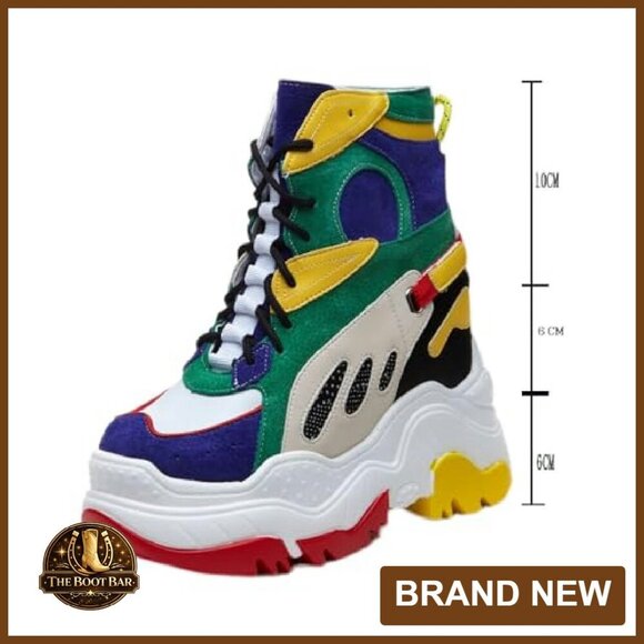 Women's Chunky Platform Ankle Boots Suede Leather Lace Up Hidden Heel - Picture 5 of 8